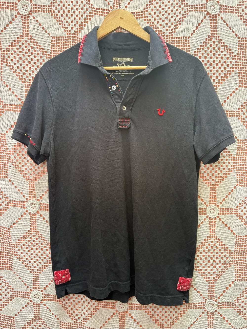 Y2K True Religion Vintage Polo Shirt | paisley, beaded and embroidered